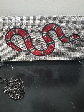Crystal Snake Embellished Rhinestone Clutch - Red & Green Snake